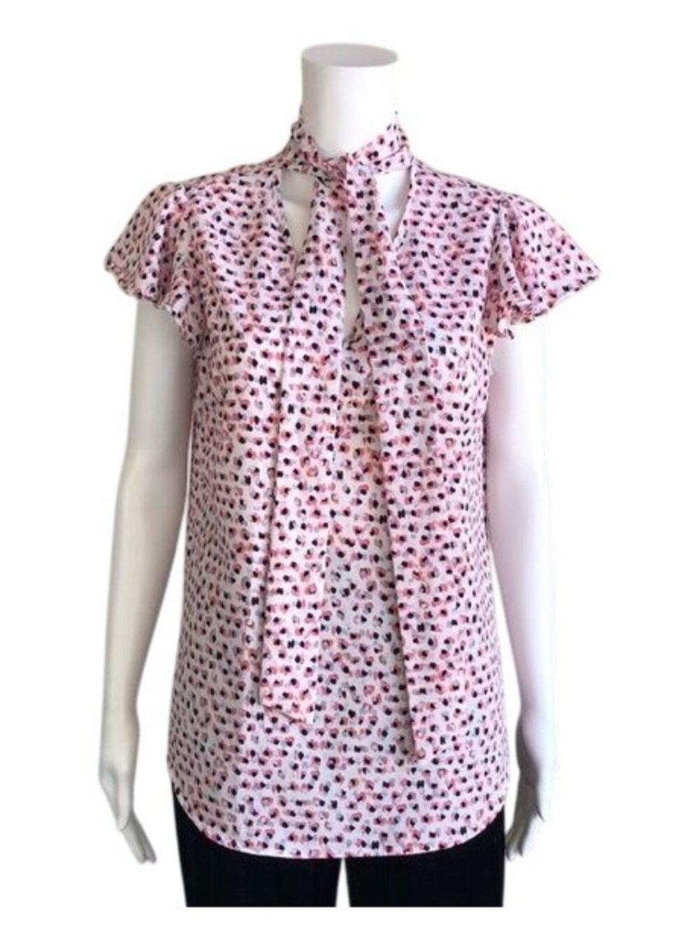 Adrianna Papell Tie Neck Ruffle Sleeve Blouse - M